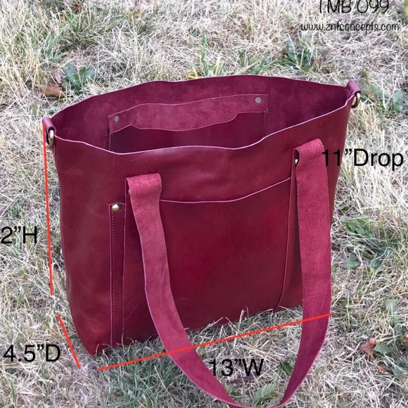 Soft leather tote, Burgundy color - Picture 3 of 7